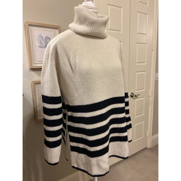 COS | Cream/Navy Striped Chunky Wool/Cotton Blend Knit Turtleneck | Small - Picture 5 of 12